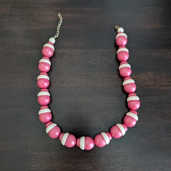 Vintage Pink and White Large Beaded Necklace - Picture 1 of 5